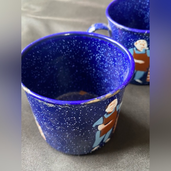 Antique Blue Speckled Tin Kettle Cup Mugs! Set of (2)! - Picture 8 of 11